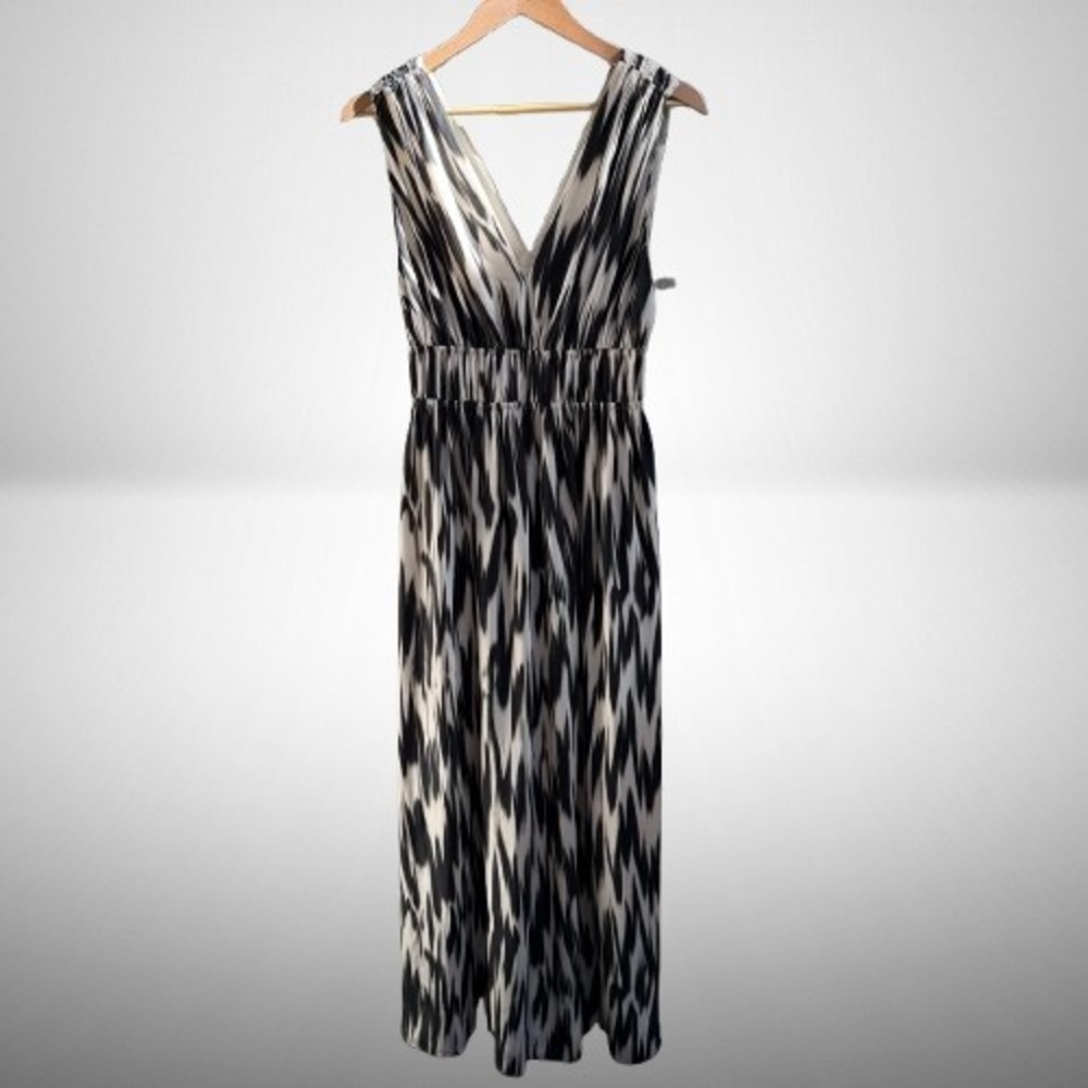 Banana Republic Cascade Silk Maxi Dress Black White Ikat Brushstroke Small - Picture 5 of 7